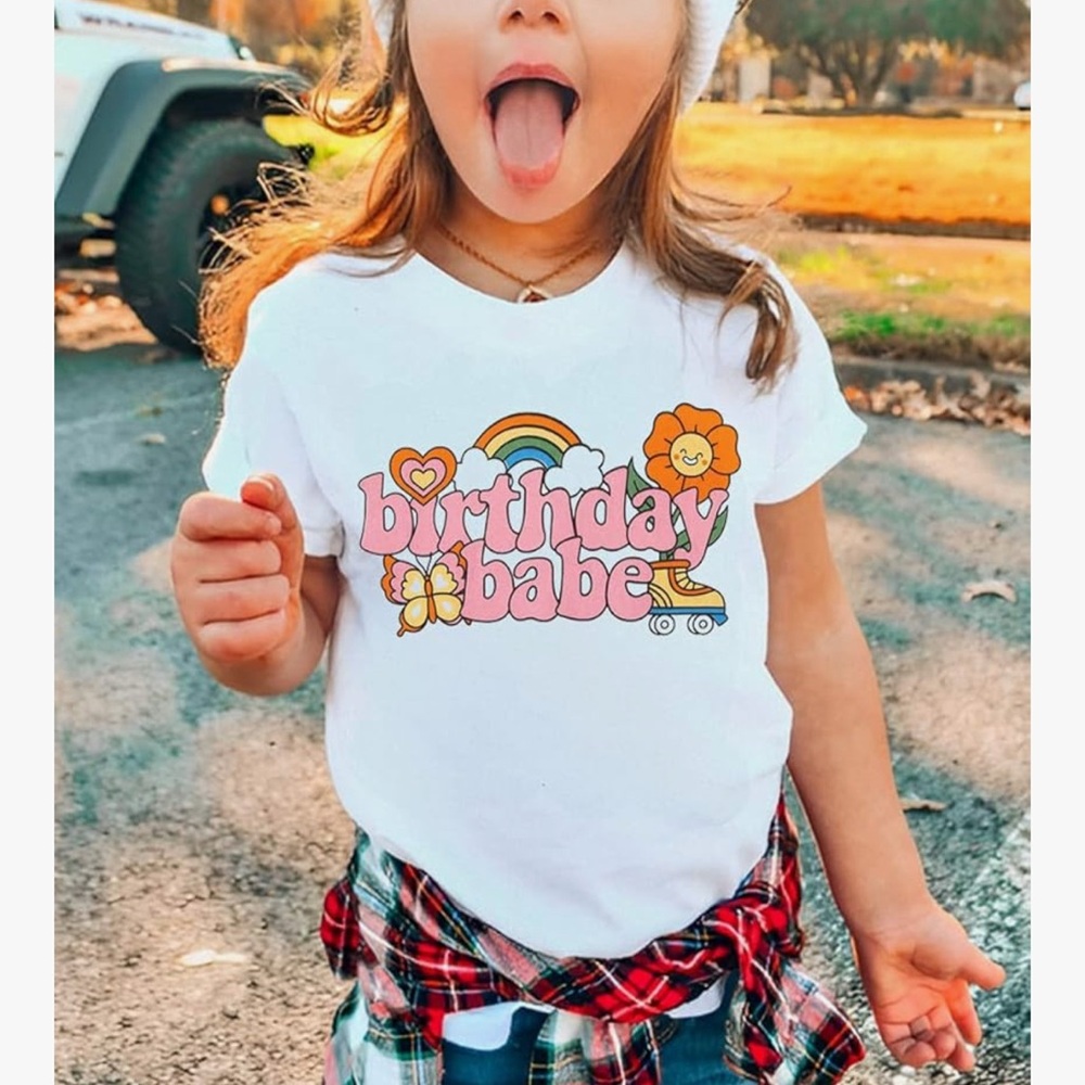 Kids White Size 3-4T Birthday Babe T-Shirt